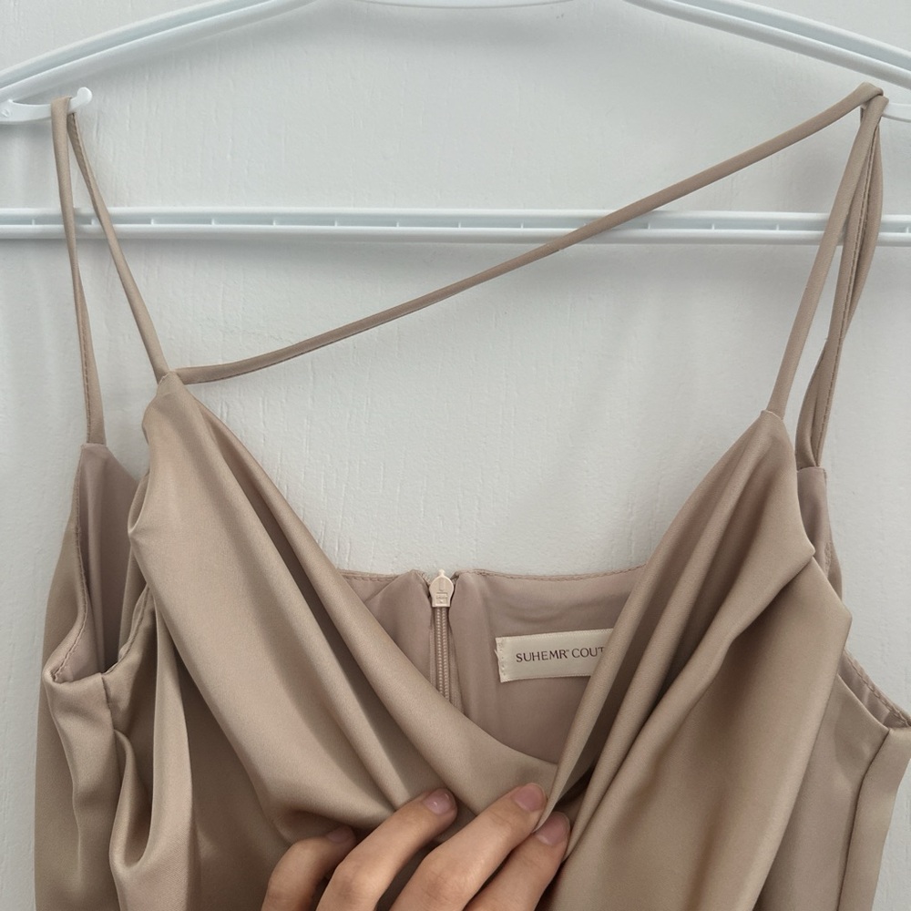 Elegant Tan Spaghetti Strap Dress - Picture 5 of 12